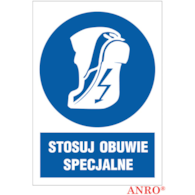 Tablica bhp - naklejka 200x200 NAKAZ STOSOWANIA OBUWIA SPECJALISTYCZNEGO
