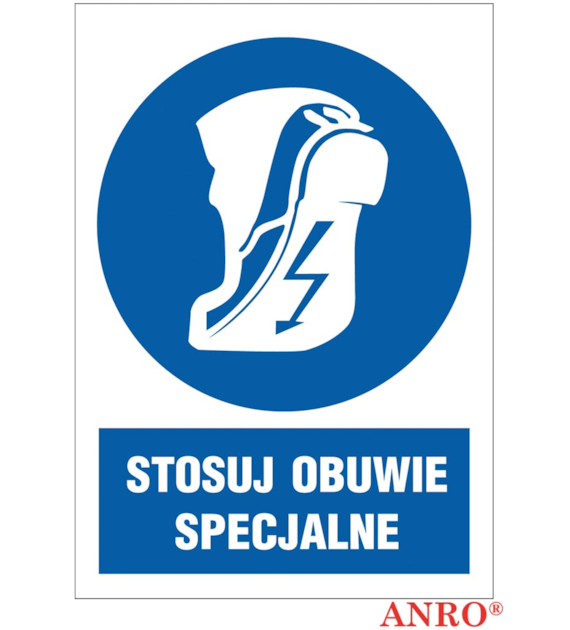 Tablica bhp - naklejka 200x200 NAKAZ STOSOWANIA OBUWIA SPECJALISTYCZNEGO