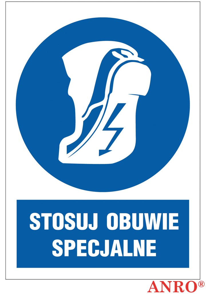 Tablica bhp - naklejka 200x200 NAKAZ STOSOWANIA OBUWIA SPECJALISTYCZNEGO