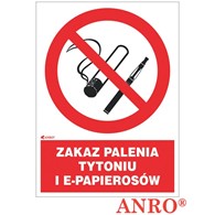 Znak ochrony PPOŻ. „ Zakaz palenia tytoniu i e-papierosów ” 150x200