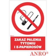Znak ochrony PPOŻ. „ Zakaz palenia tytoniu i e-papierosów ” 150x200