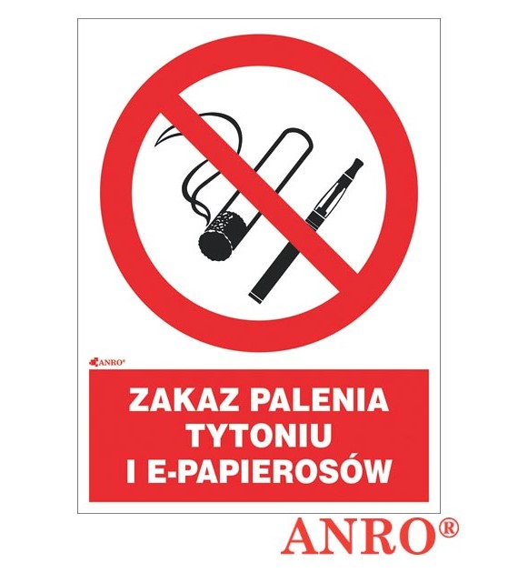 Znak ochrony PPOŻ. „ Zakaz palenia tytoniu i e-papierosów ” 150x200