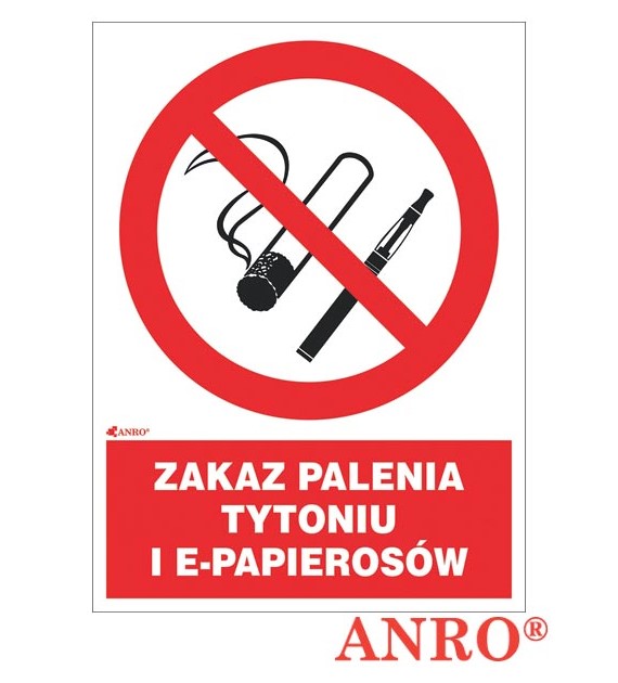 Znak ochrony PPOŻ. „ Zakaz palenia tytoniu i e-papierosów ” 20X30