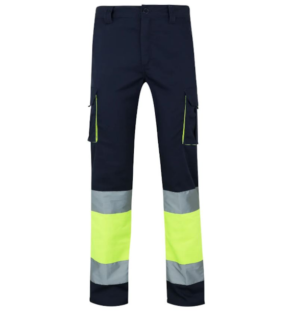 Spodnie ostrzegawcze ocieplane stretch F303002S  granatowo żółte