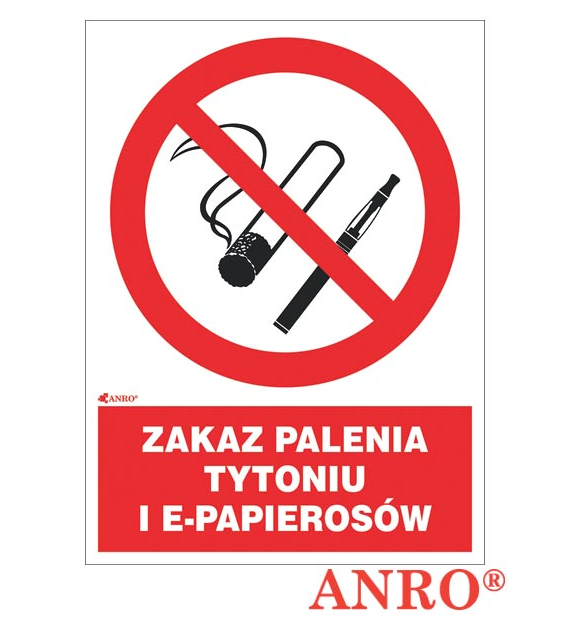 Znak ochrony PPOŻ. „ Zakaz palenia tytoniu i e-papierosów ”  NAKLEJKA 150x200