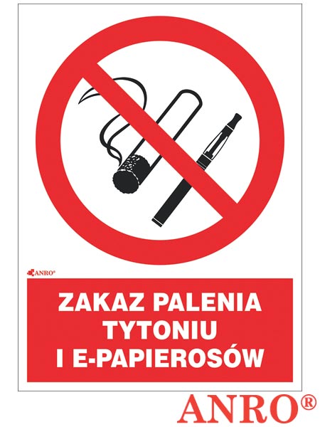 Znak ochrony PPOŻ. „ Zakaz palenia tytoniu i e-papierosów ”  NAKLEJKA 150x200