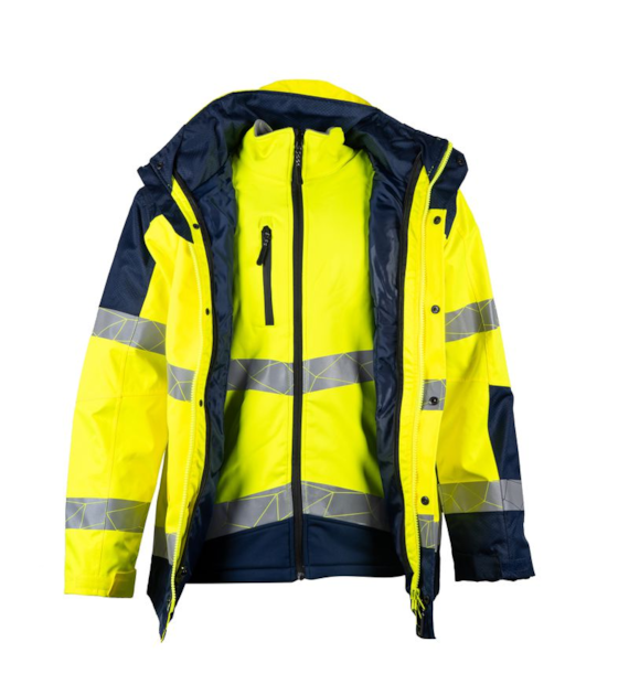 Kurtka ocieplana ostrzegawcza softshell VWJK605 5w1 w kolorze żółtym