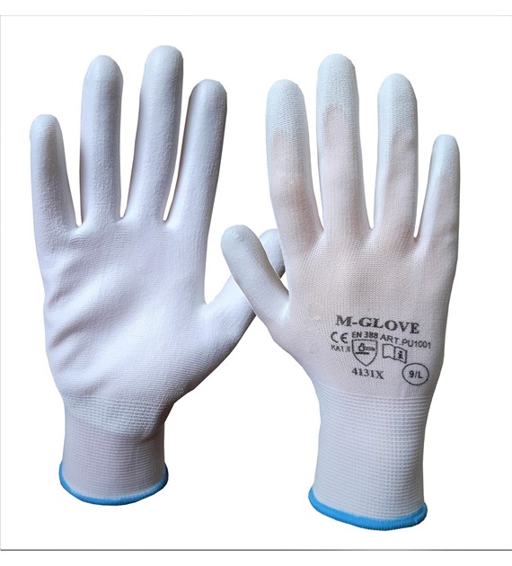 Rękawice ochronne DELI-W z poliestru powlekane poliuretanem białe kategoria II